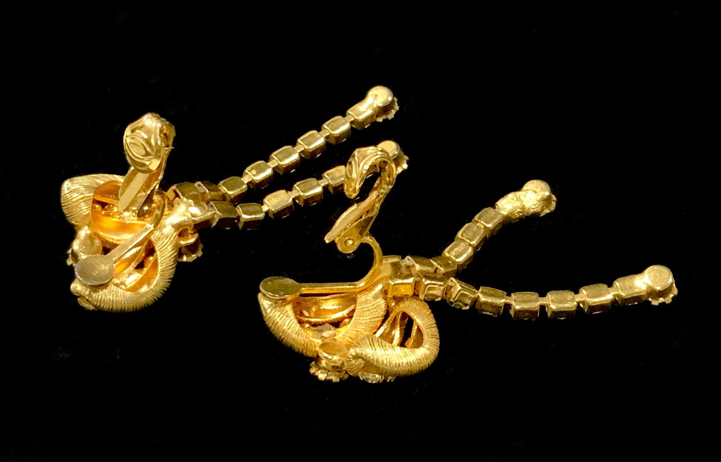 Gold Tone & Diamanté Chandelier Dangle Earrings Clip On