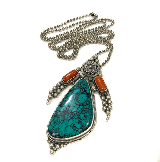 Native American Corn Maiden Turquoise & Sterling Silver Pendant Necklace