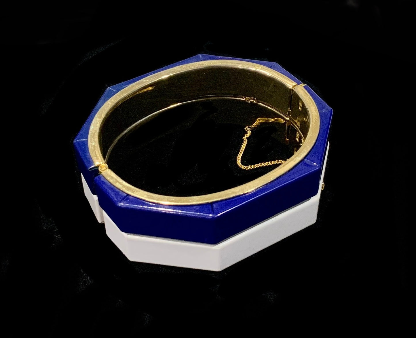 Pair of Vintage Octagonal Gold & Enamel Chunky Bracelet Bangles