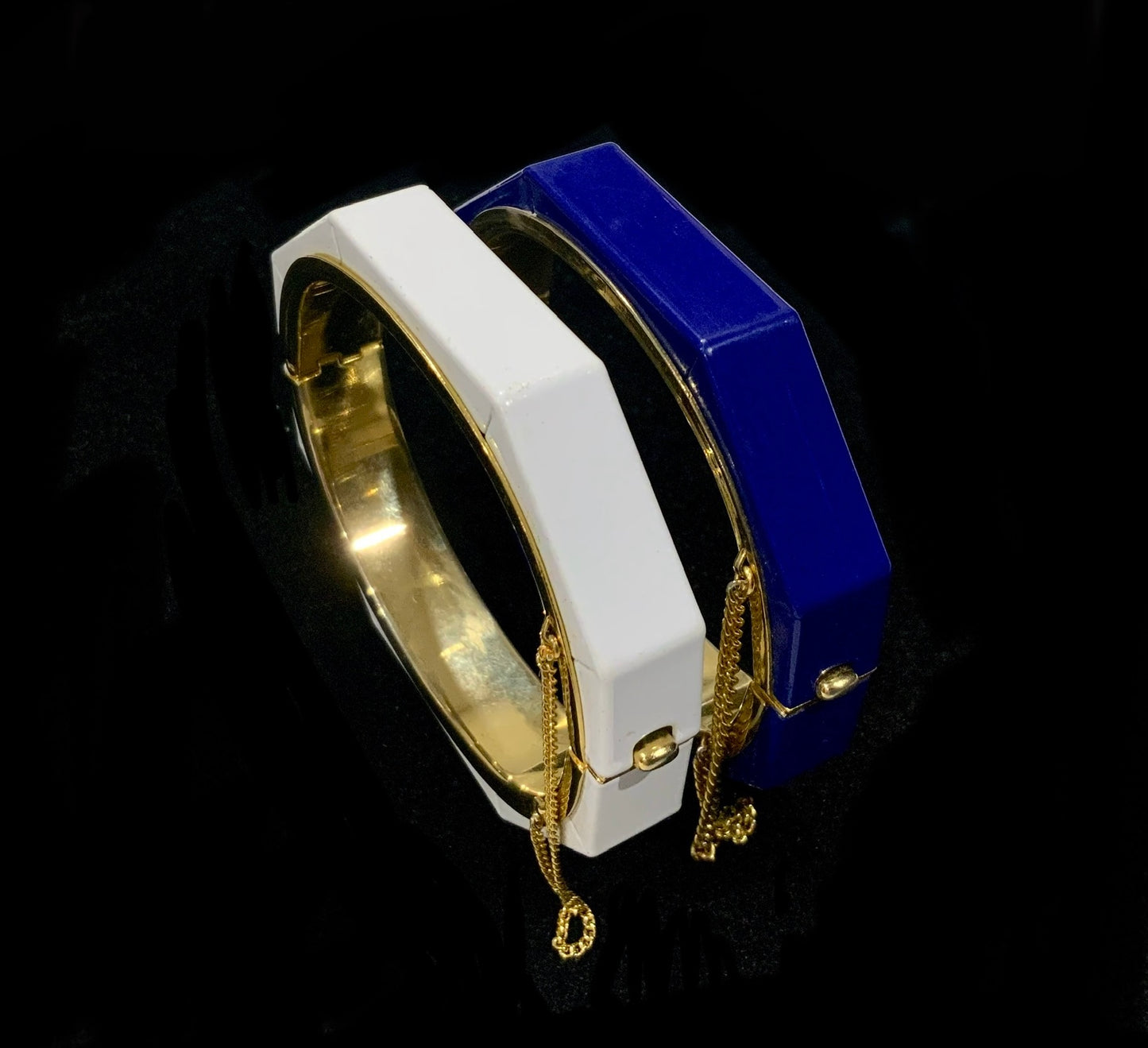 Pair of Vintage Octagonal Gold & Enamel Chunky Bracelet Bangles