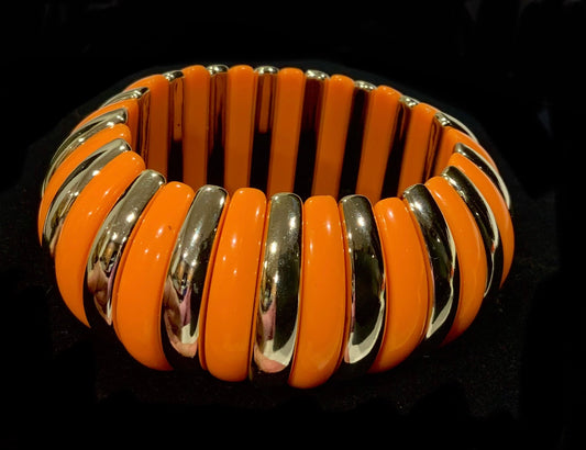Orange & Gold Chunky Bold Statement Stretch Bracelet Bangle