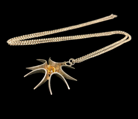925 Sterling Silver Niels Buchholst Denmark Modernist Citrine Pendant Necklace