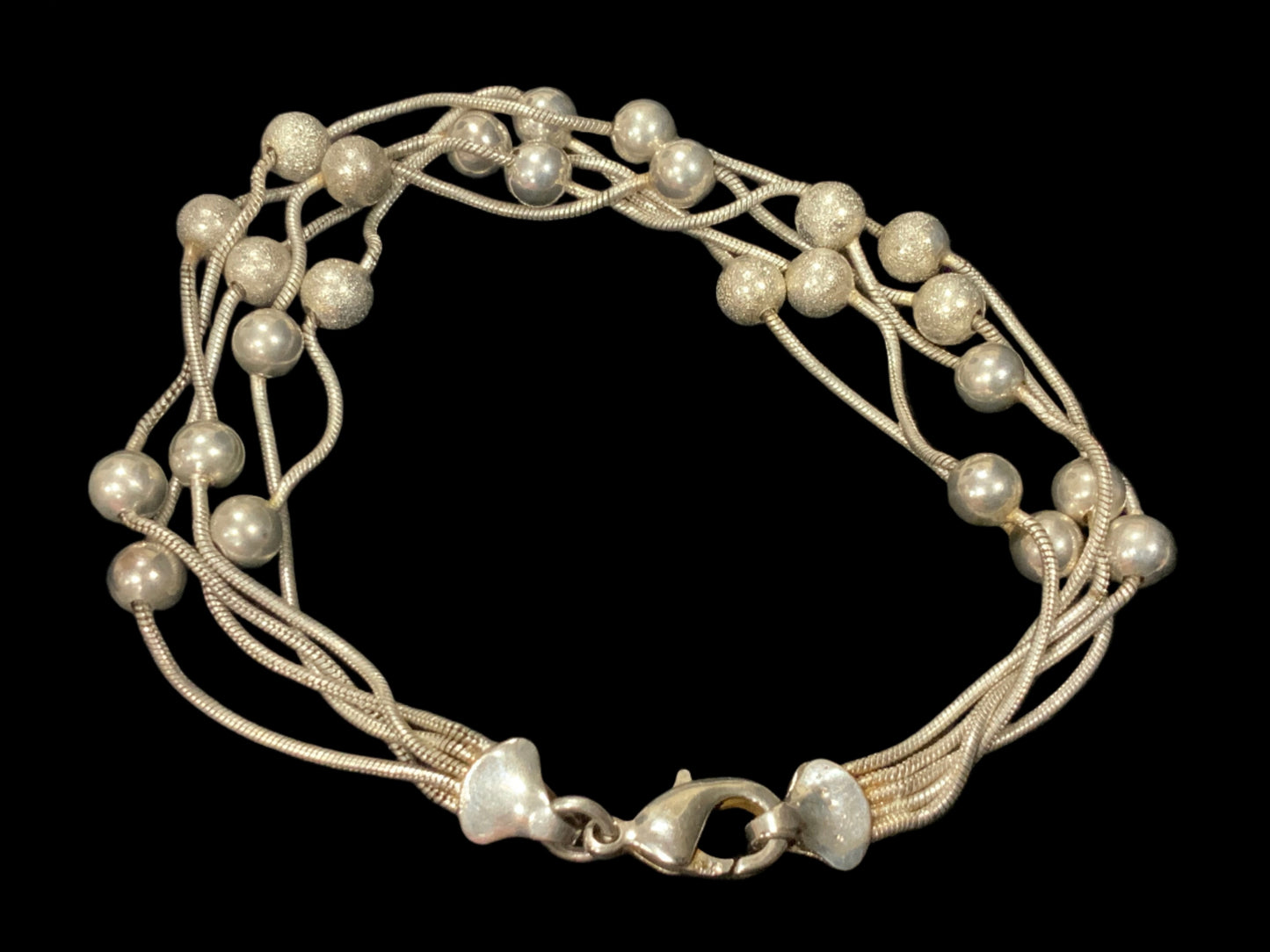 Sterling Silver 925 Silver Ball Bead 5 Strand Snake Link Bracelet 21cm