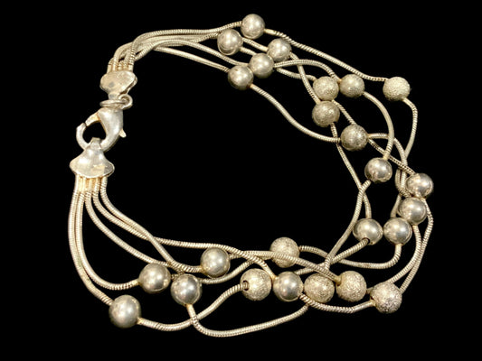 Sterling Silver 925 Silver Ball Bead 5 Strand Snake Link Bracelet 21cm