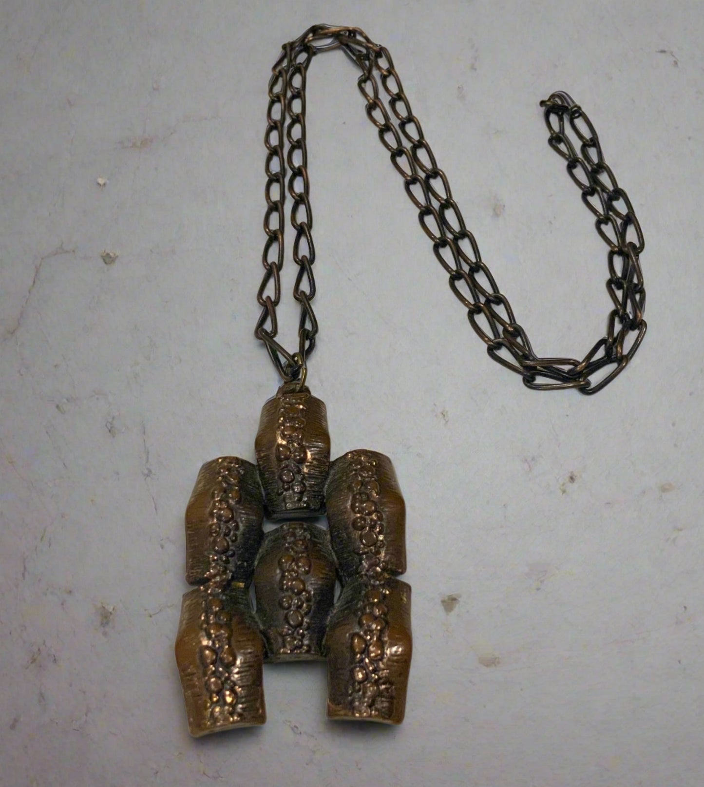 Bronzed Copper Brutalist Pendant Chain Necklace