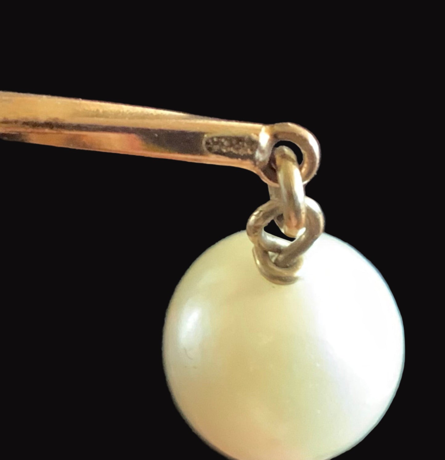 Antique Cultured White Pearl Continental Gold Twisted Bar Link Bracelet 18.5cm