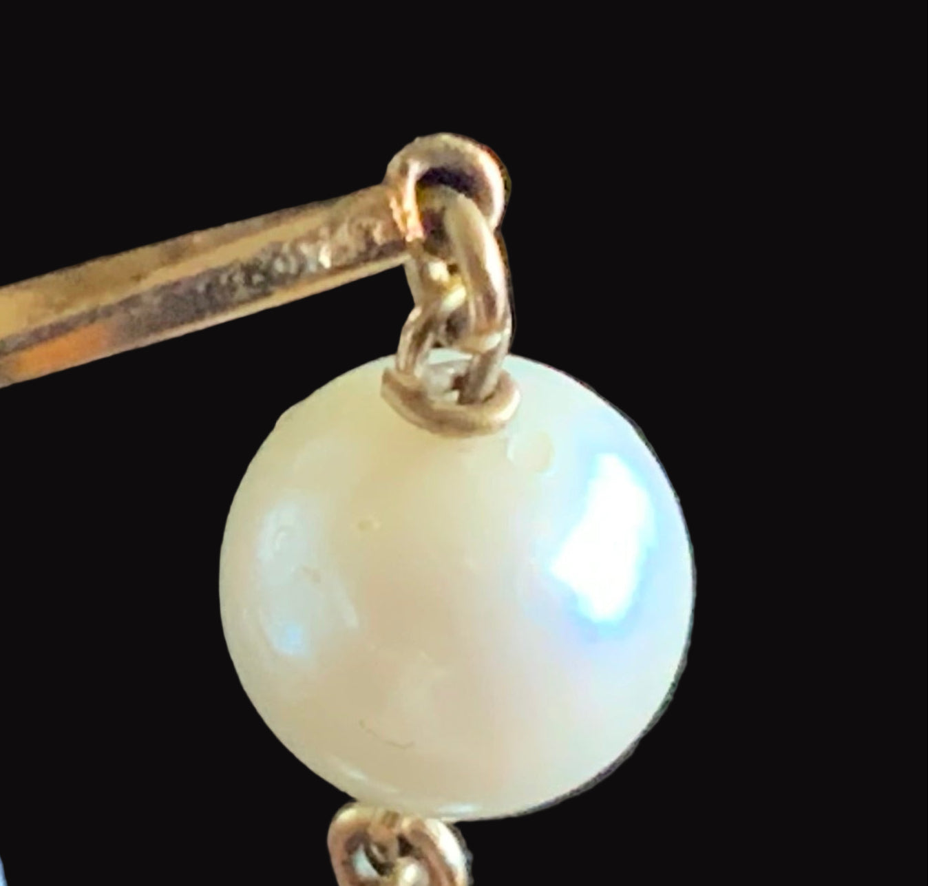 Antique Cultured White Pearl Continental Gold Twisted Bar Link Bracelet 18.5cm