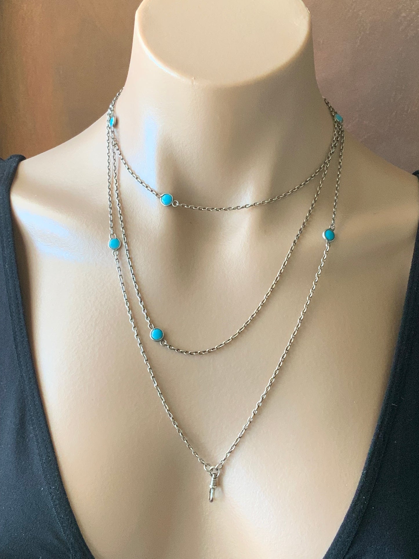 Antique 1876 T&Co Victorian North Star Locket Pendant Sterling Silver 925 Turquoise Longuard Necklace