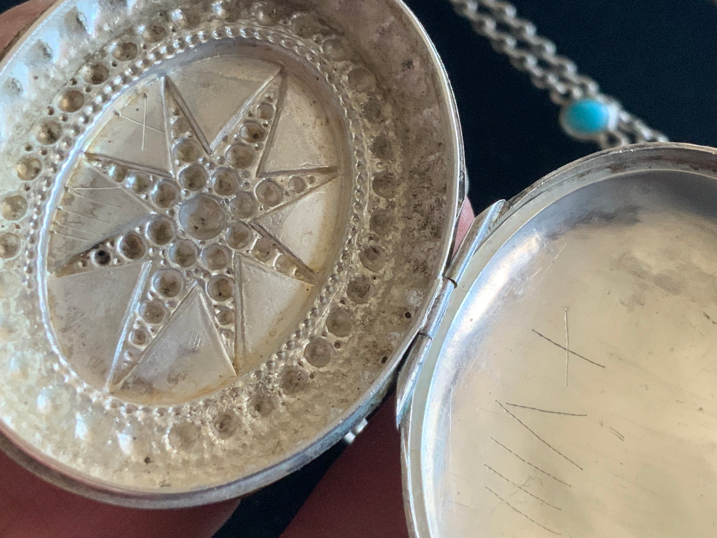 Antique 1876 T&Co Victorian North Star Locket Pendant Sterling Silver 925 Turquoise Longuard Necklace