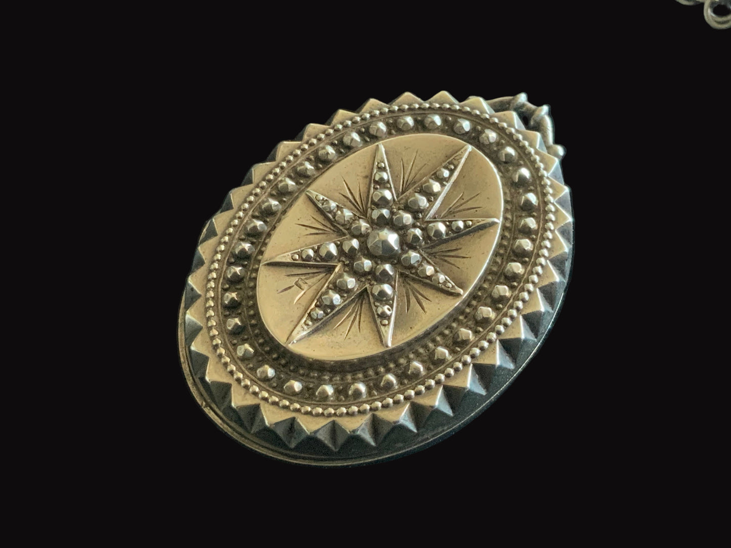 Antique 1876 T&Co Victorian North Star Locket Pendant Sterling Silver 925 Turquoise Longuard Necklace