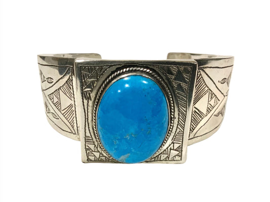 Tuareg Tribal Handmade Sterling Silver & Turquoise Cuff Bracelet