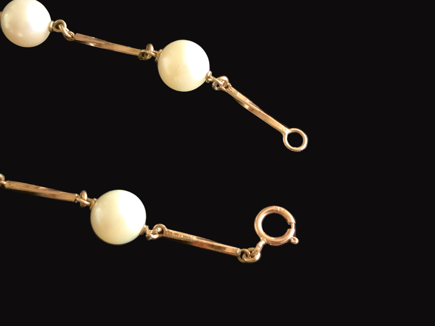 Antique Cultured White Pearl Continental Gold Twisted Bar Link Bracelet 18.5cm