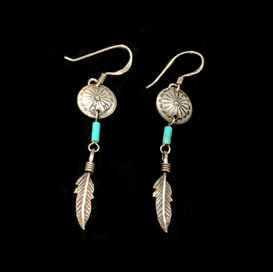 925 Sterling Silver & Turquoise Feather Dreamcatcher Earrings