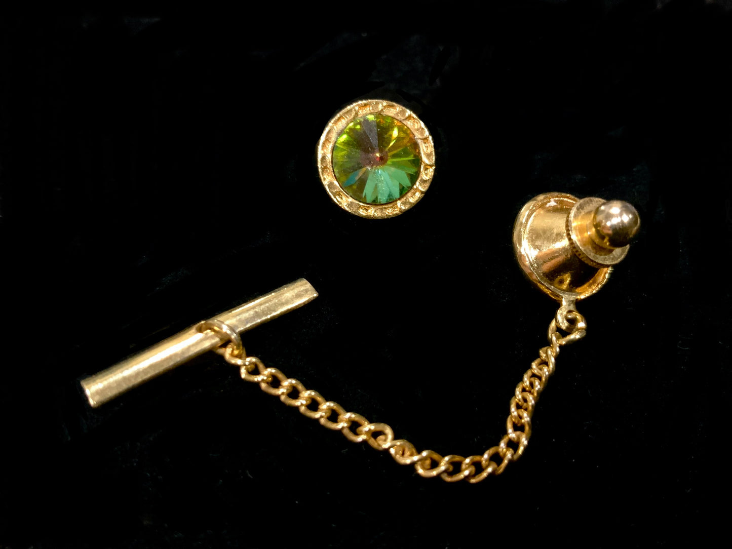 Retro Gold Tone Watermelon Rivoli Tie Tack Pin