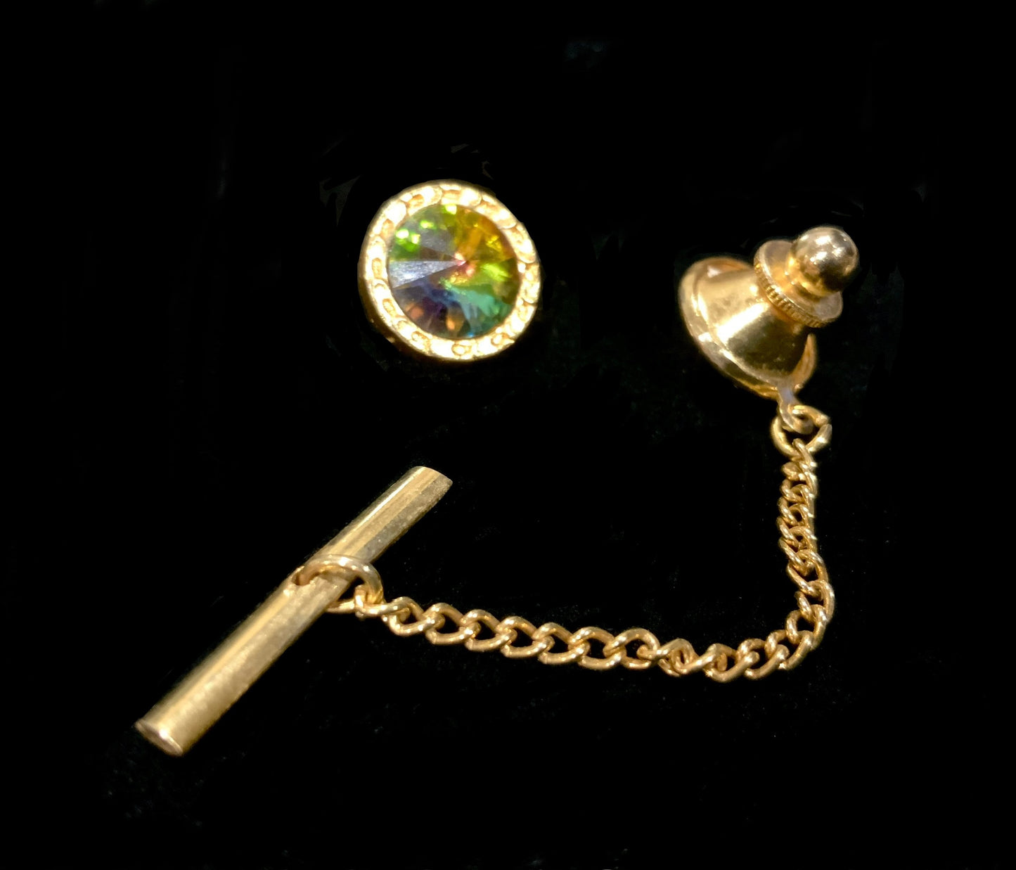 Retro Gold Tone Watermelon Rivoli Tie Tack Pin