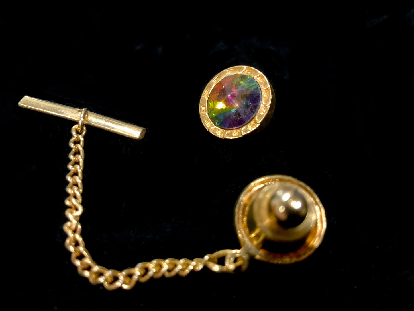 Retro Gold Tone Watermelon Rivoli Tie Tack Pin