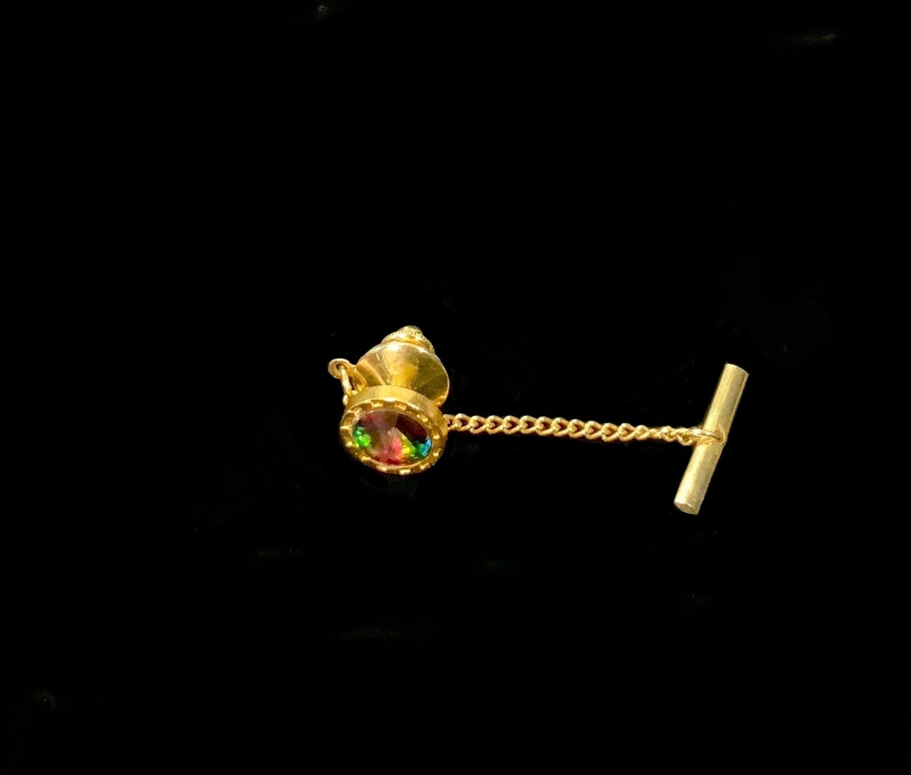 Retro Gold Tone Watermelon Rivoli Tie Tack Pin