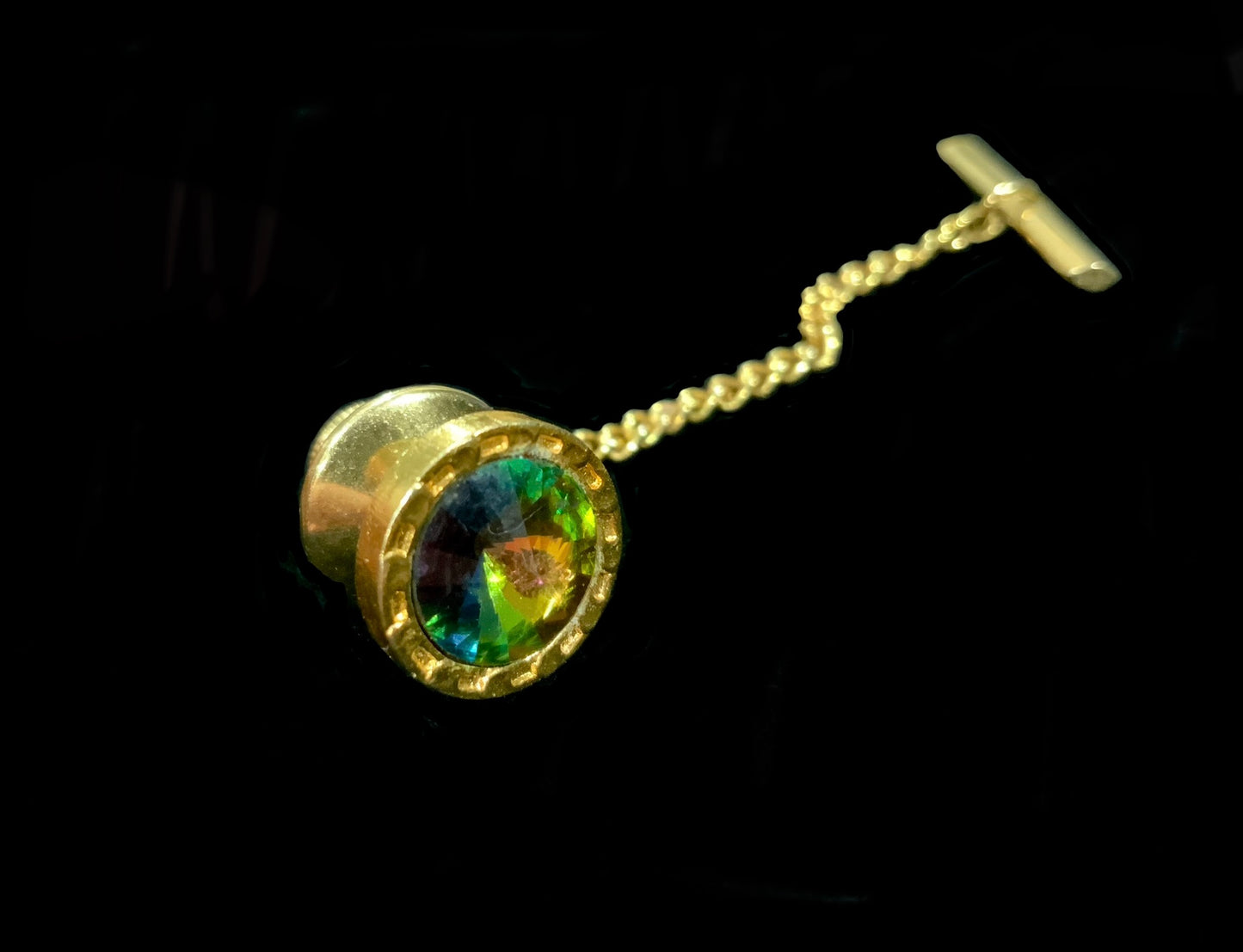 Retro Gold Tone Watermelon Rivoli Tie Tack Pin