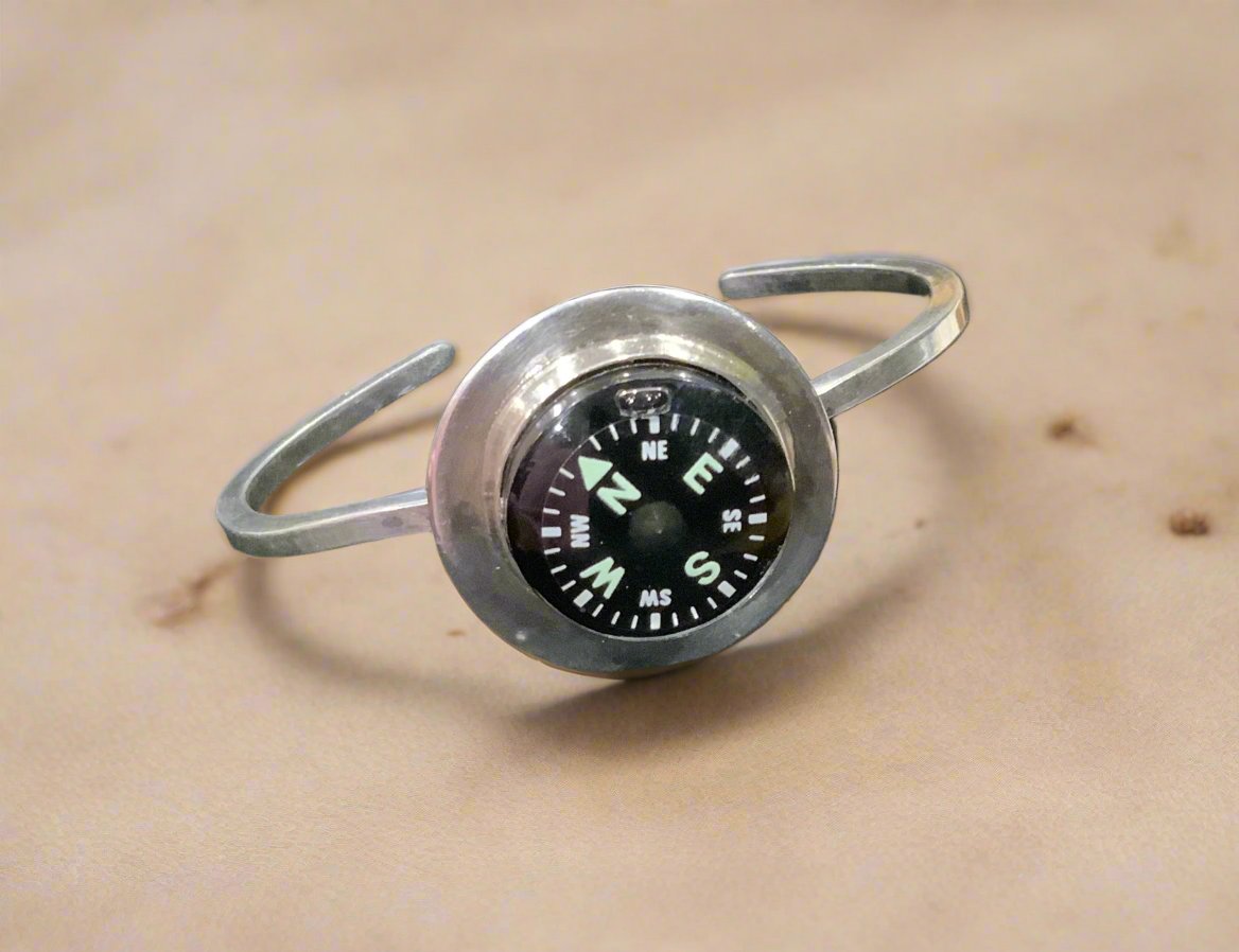 925 Sterling Silver Compass Cuff Bracelet Signed CAF