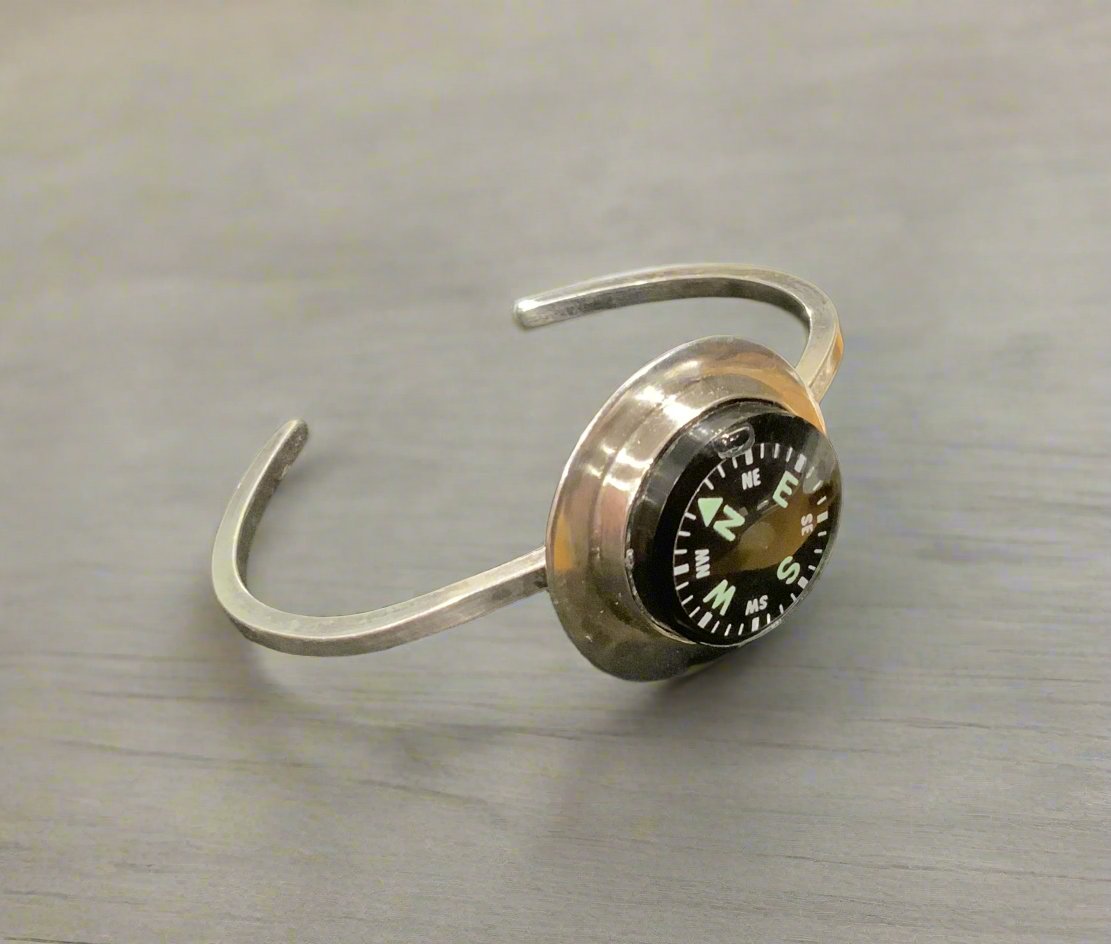 925 Sterling Silver Compass Cuff Bracelet Signed CAF