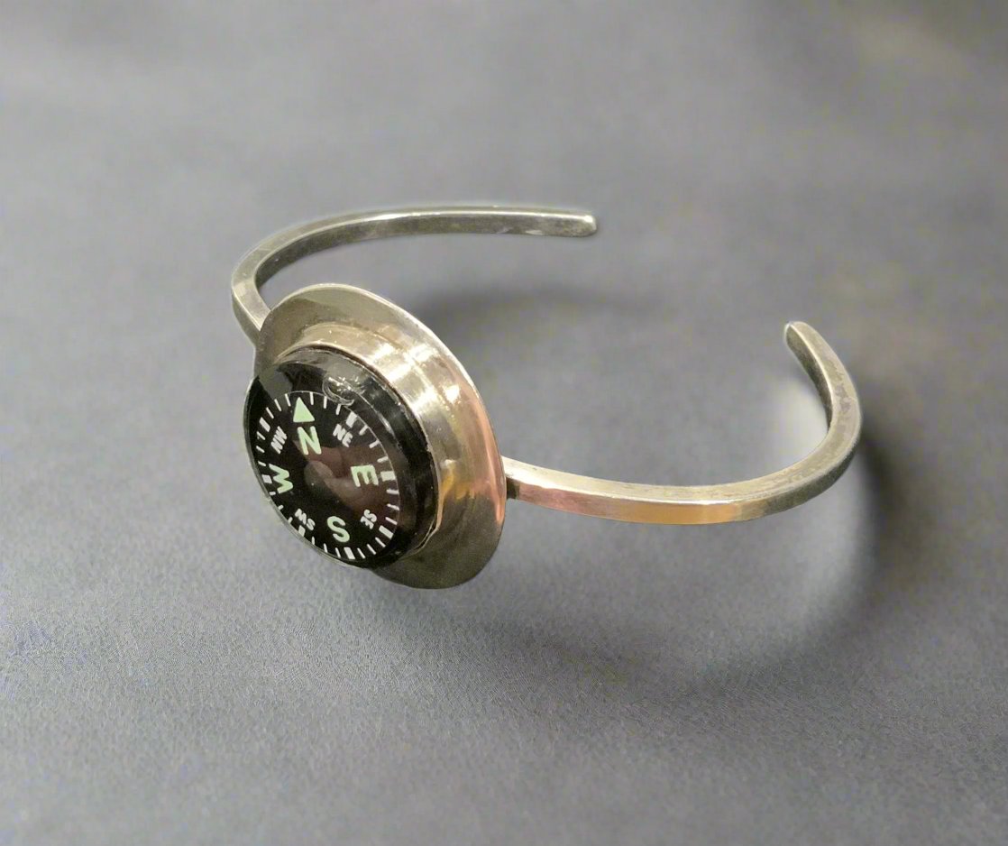 925 Sterling Silver Compass Cuff Bracelet Signed CAF