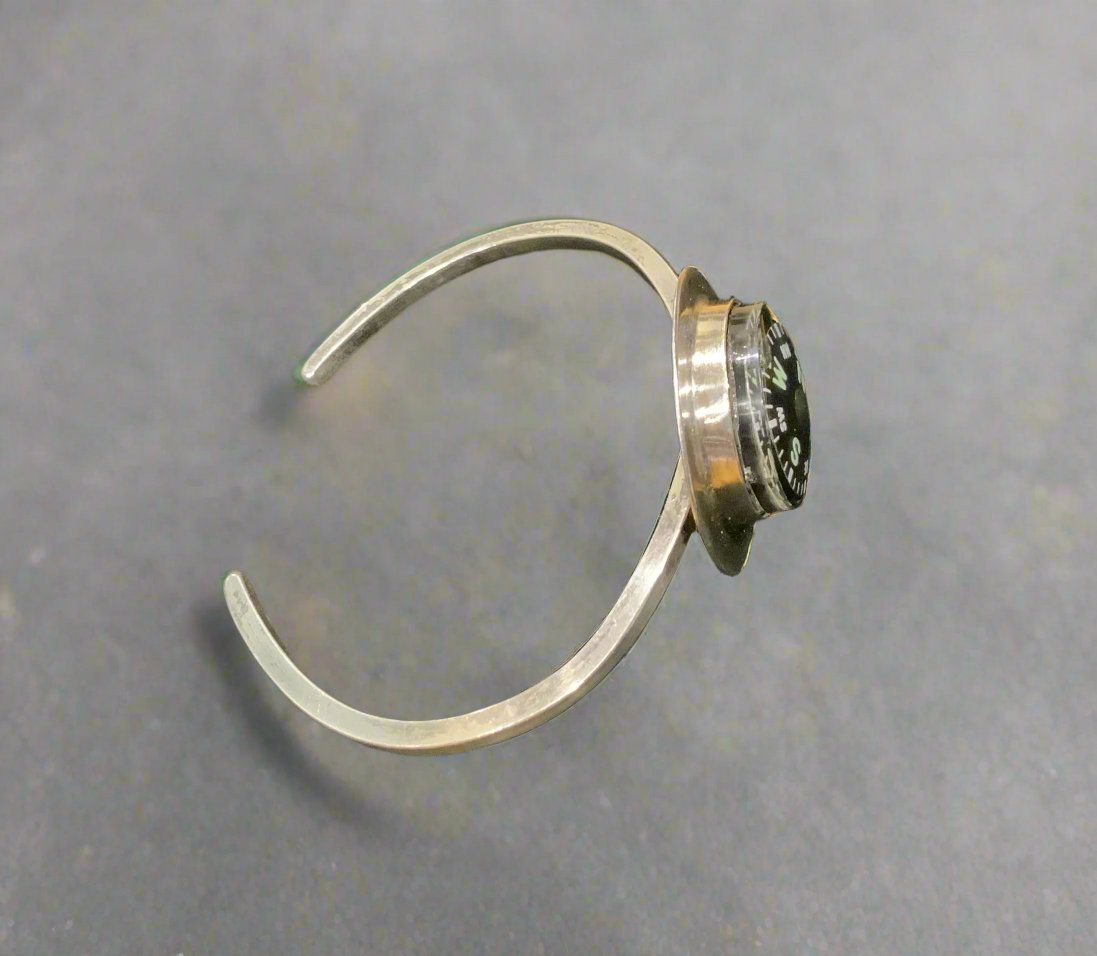 925 Sterling Silver Compass Cuff Bracelet Signed CAF