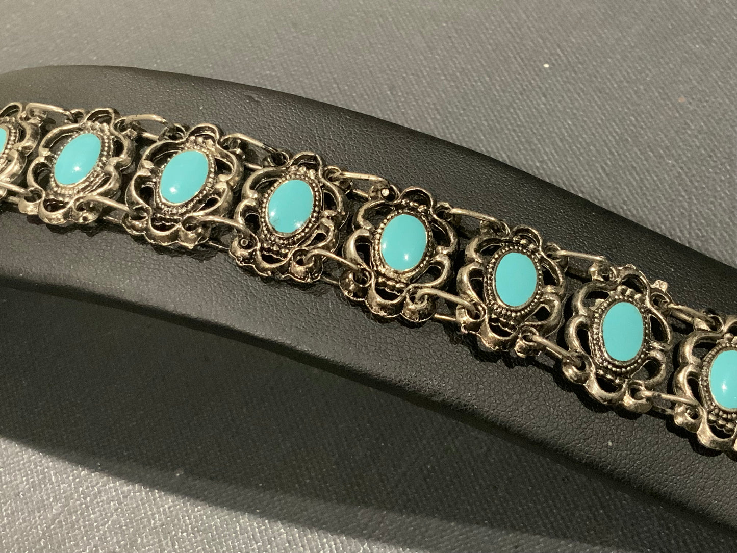 Souvenir De Tunisie Silver Tone & Turquoise Filigree Hamsa Hand Bracelet