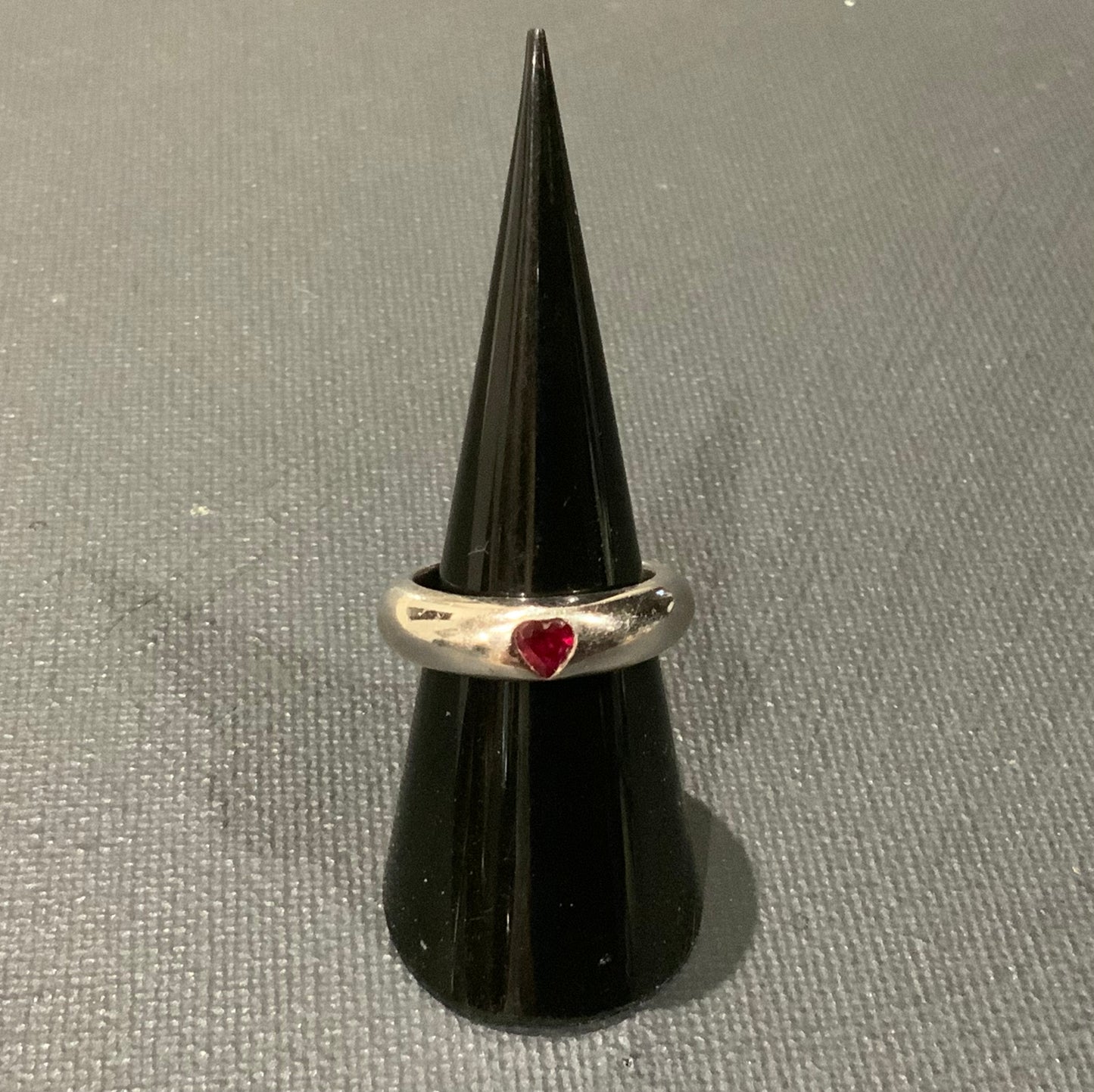 Rounded Modernist Sterling Silver Red Topaz Heart Ring Size M