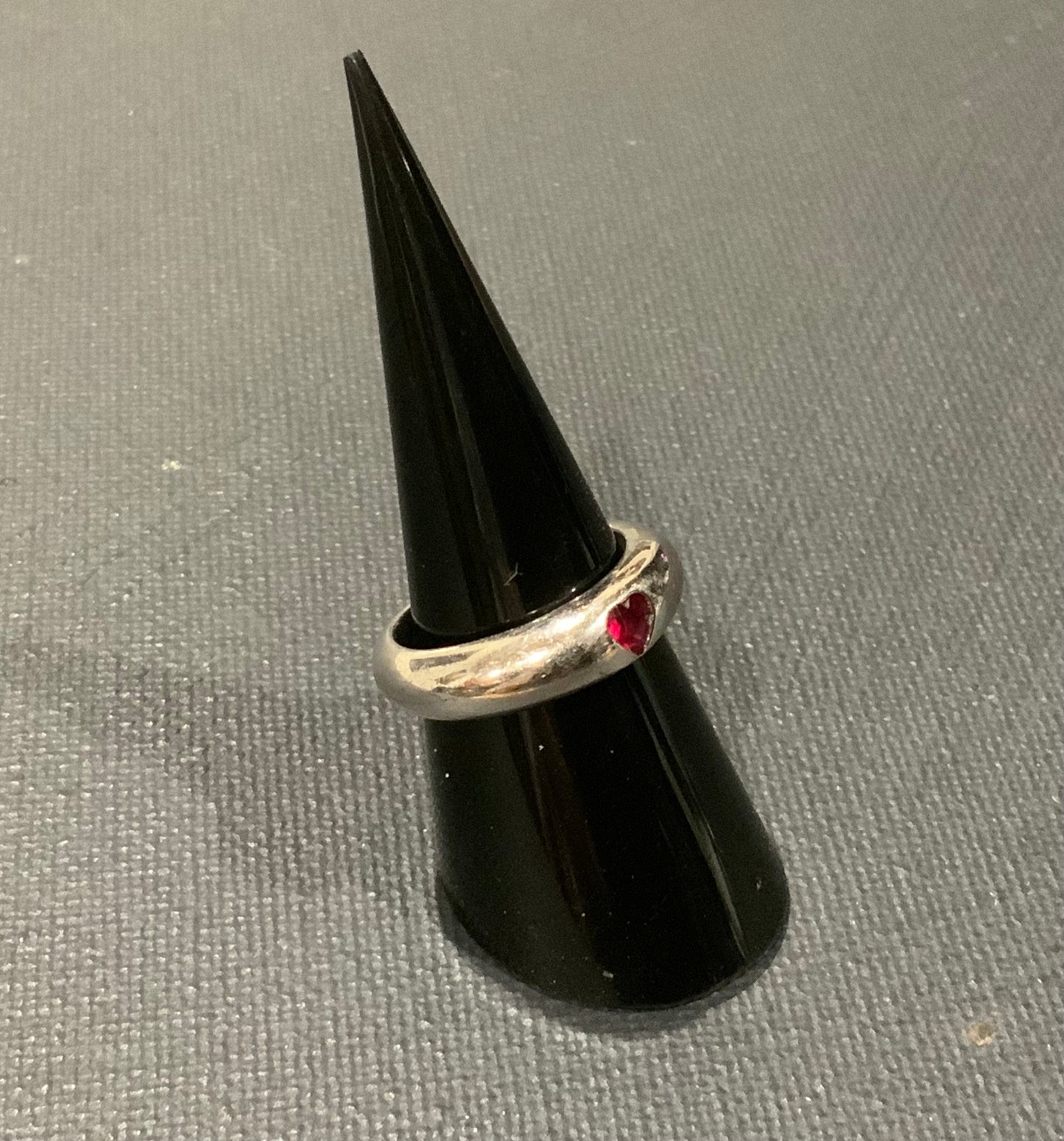 Rounded Modernist Sterling Silver Red Topaz Heart Ring Size M