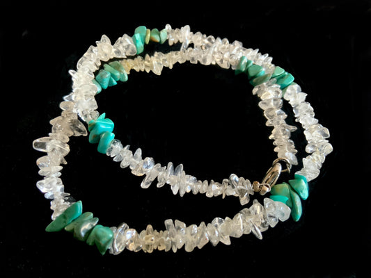 Rock Crystal & Turquoise Tumble Stone Bead Necklace