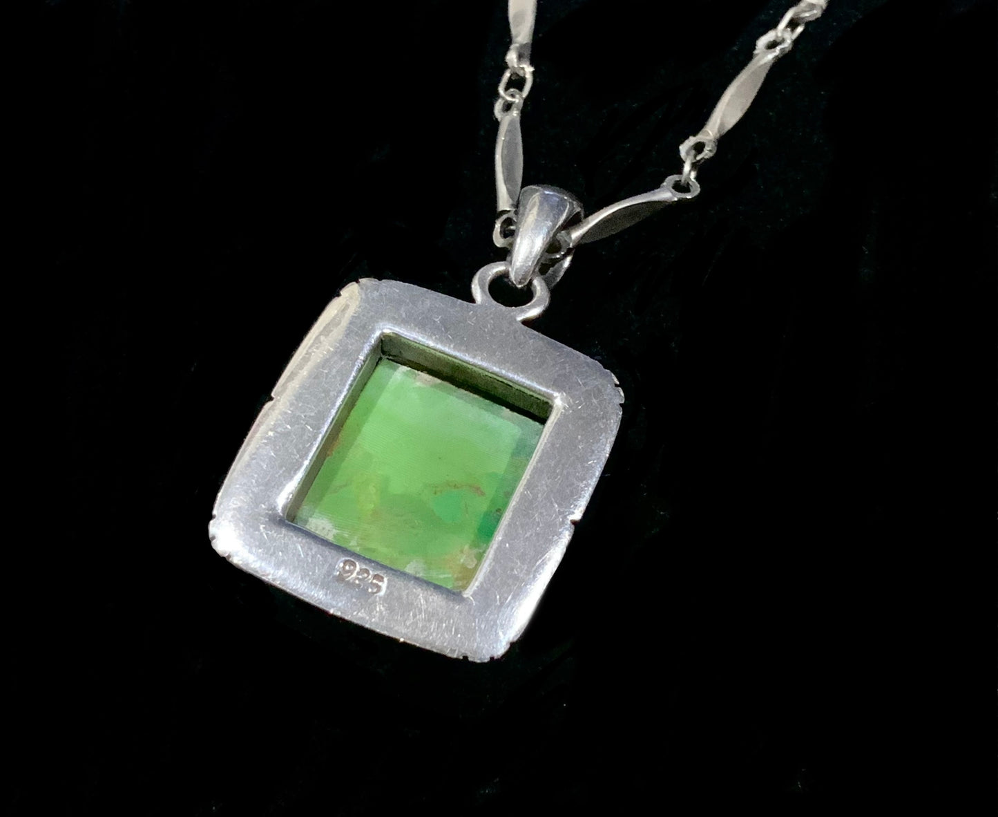 925 Sterling Silver & Green Turquoise Pendant Necklace 40cm