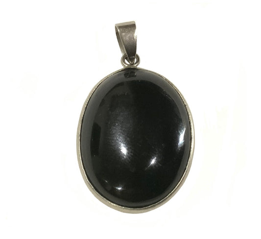 Black Obsidian Oval Pendant 925 Sterling Silver