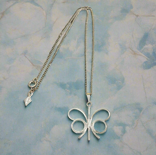 Sarah Coventry Modernist Silver Butterfly Necklace