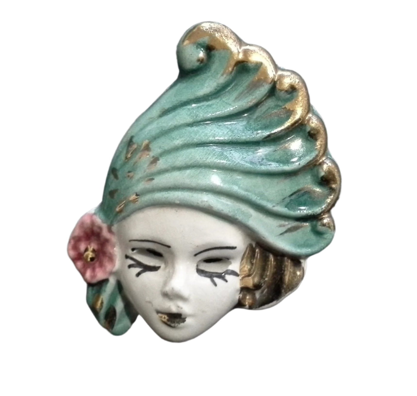 Art Deco Hand Painted Ceramic Lady Brooch