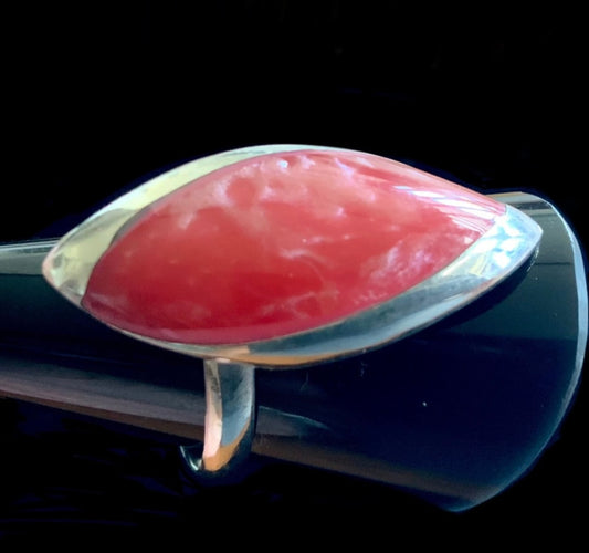 925 Sterling Silver & Pink Modernist Freeform Ring Size N 1/2 Adjustable