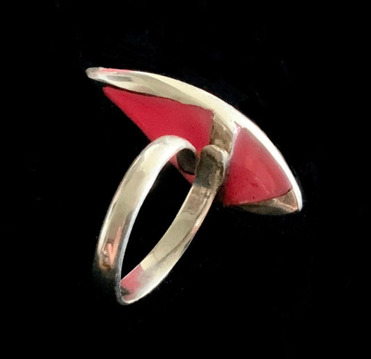 925 Sterling Silver & Pink Modernist Freeform Ring Size N 1/2 Adjustable