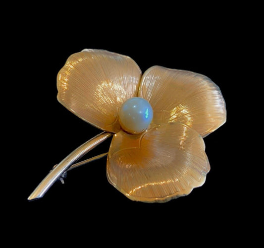 Winard 12K Gold Filled Pearl Flower Brooch 5cm