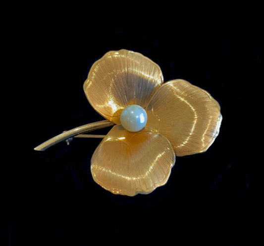 Winard 12K Gold Filled Pearl Flower Brooch 5cm