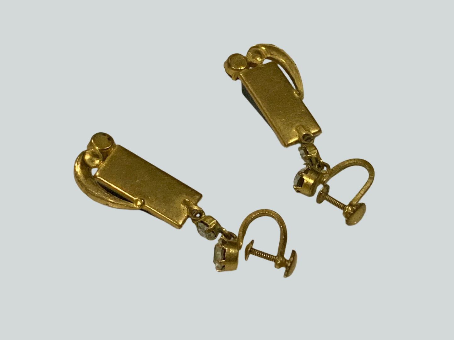 Art Deco Gold Tone & Black Glass Earrings