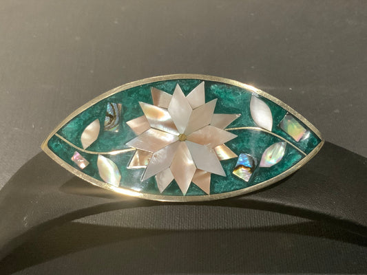 Silver Mother Of Pearl Paua Shell Hair Barrette Alpaca Mexico