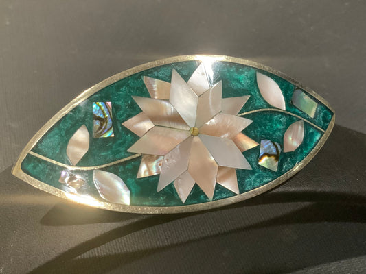 Silver Mother Of Pearl Paua Shell Hair Barrette Alpaca Mexico