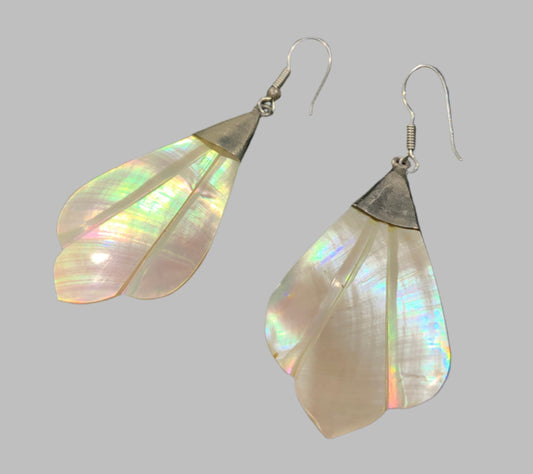Fan Shape Mother of Pearl Dangle Earrings 7cm