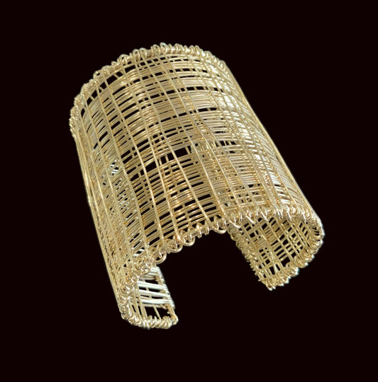 Wide Gold Wire Mesh Cuff Bracelet