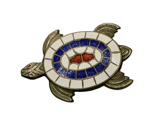 Art Deco Enamel Silver Pewter Turtle Brooch
