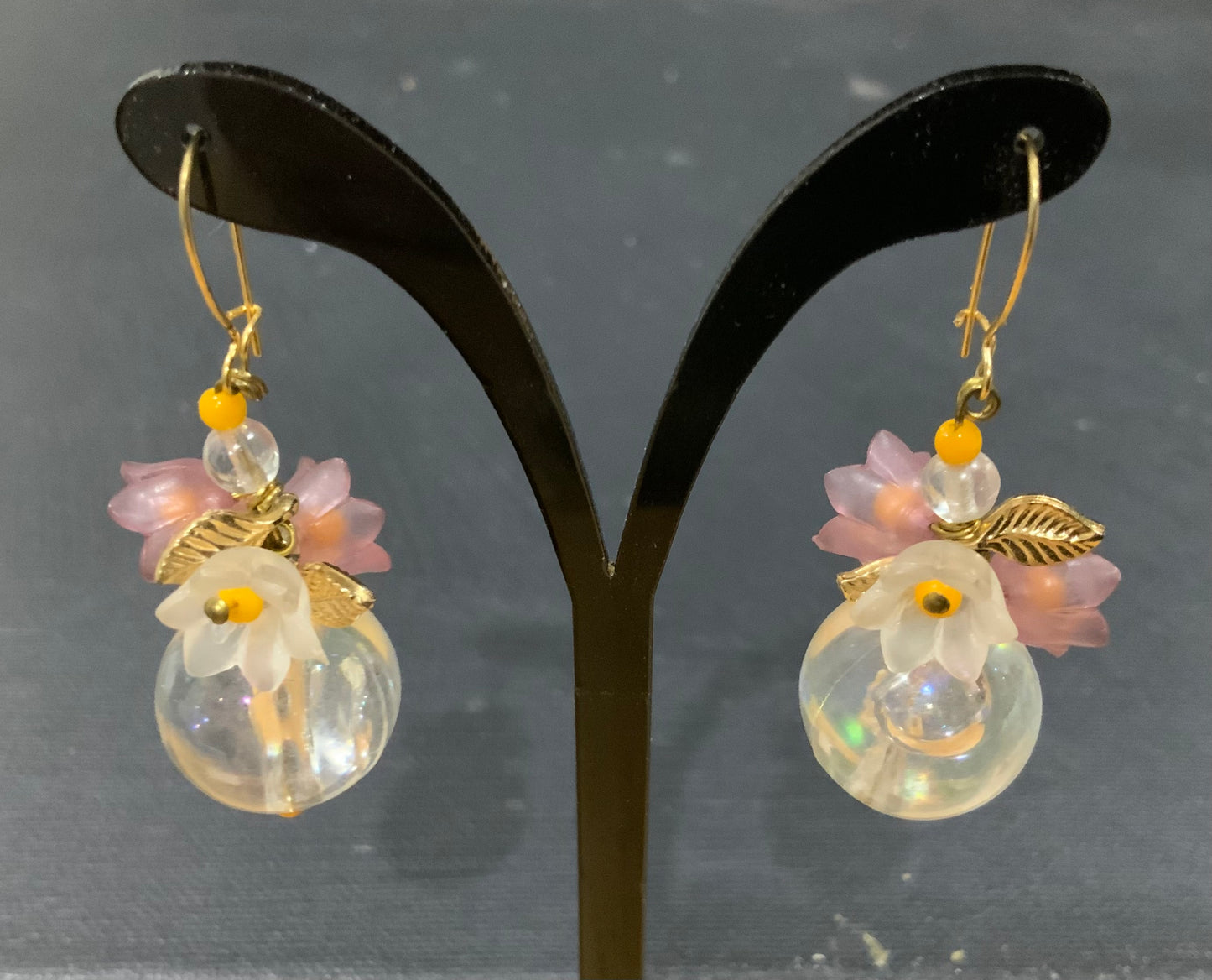 French Bauble & Flower Drop Dangle Earrings 5.5cm
