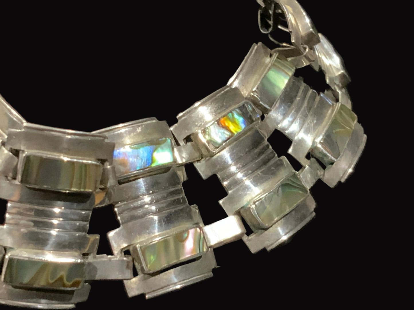 Vintage Taxco Mexico 925 Sterling Silver Paua Shell Bracelet Eagle 3
