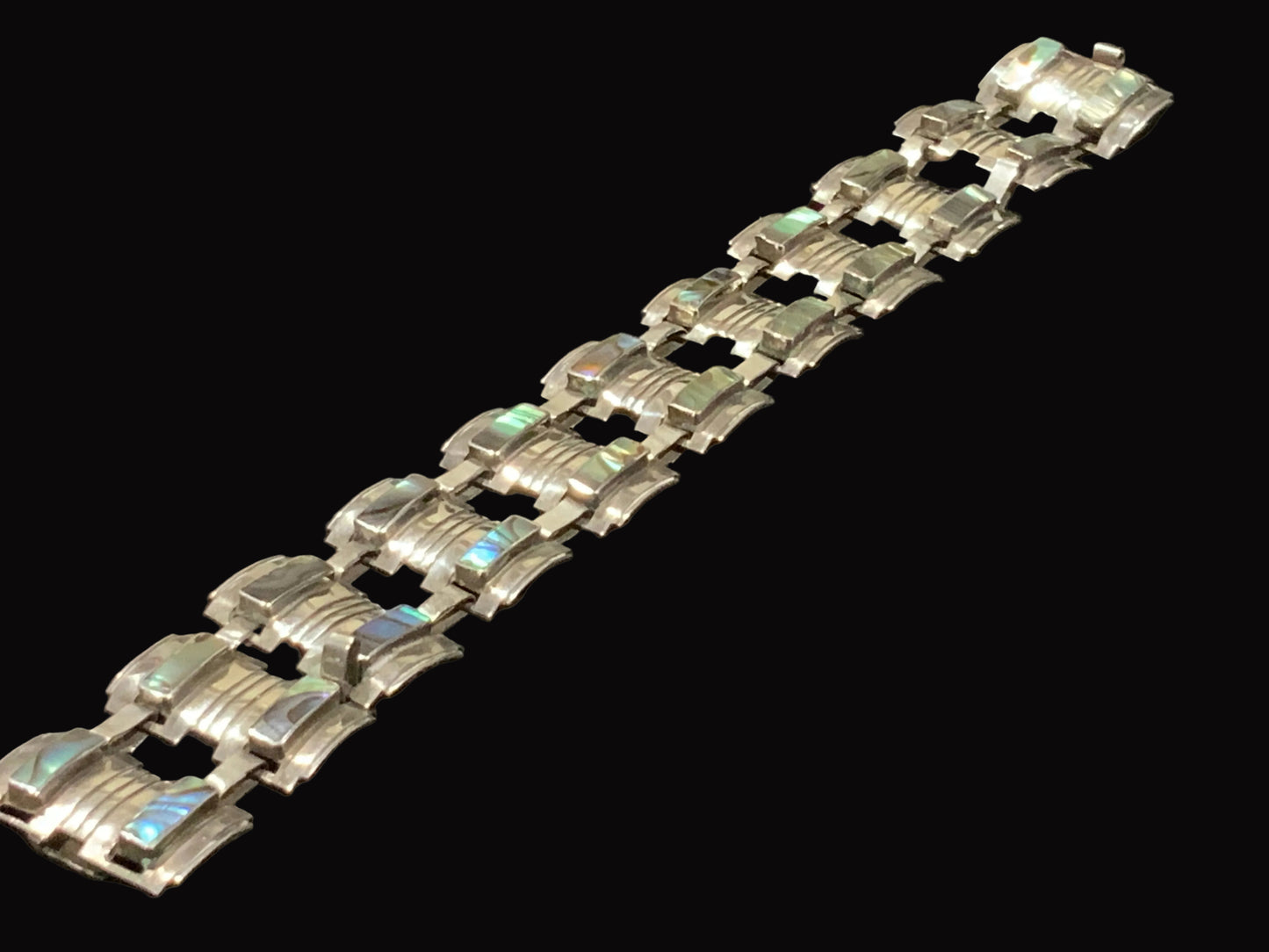 Vintage Taxco Mexico 925 Sterling Silver Paua Shell Bracelet Eagle 3