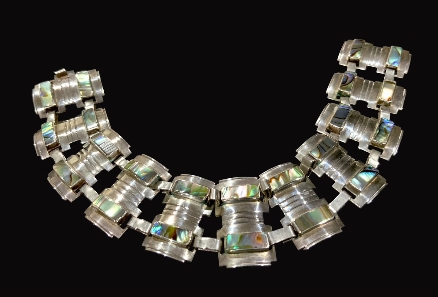 Vintage Taxco Mexico 925 Sterling Silver Paua Shell Bracelet Eagle 3