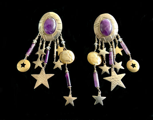 925 Sterling Silver TABRA Stars & Man in The Moon Dangle Earrings