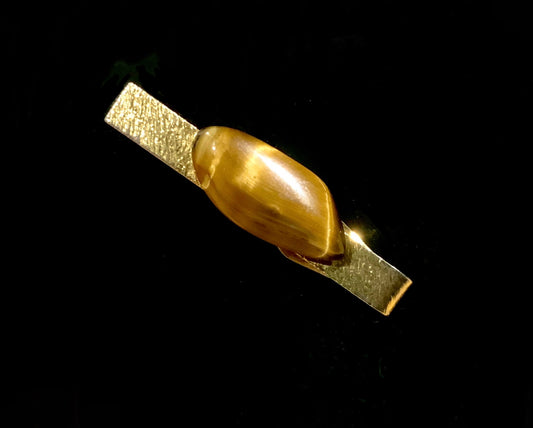 Gold Tone & Tigers Eye Tie Clip 70s Retro